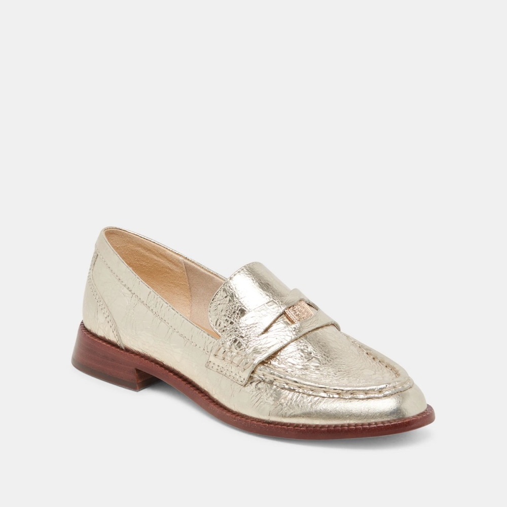 Dolce Vita Metallic Gold Penny Loafers - Shiny Gold Finish